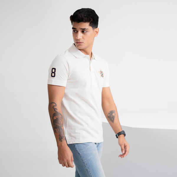 Elo Polo Republica Men's PRC & 8 Embroidered Short Sleeve Polo Shirt Off White