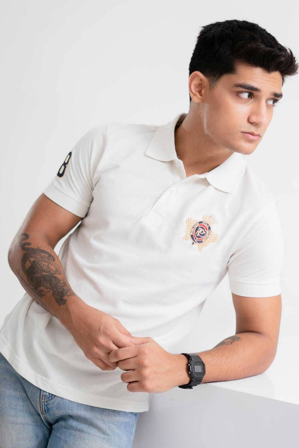 elo Polo Republica Men's PRC & 8 Embroidered Short Sleeve Polo Shirt Off White