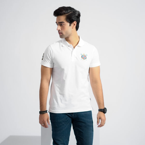 Elo Polo Republica Men's PRC Crest & 8 Embroidered Short Sleeve Polo Shirt White