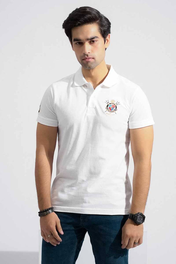 elo Polo Republica Men's PRC Crest & 8 Embroidered Short Sleeve Polo Shirt White