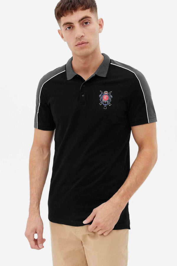 elo Polo Republica Men's PRC Crest Embroidered Contrast Panels Polo Shirt Black & Slate Grey