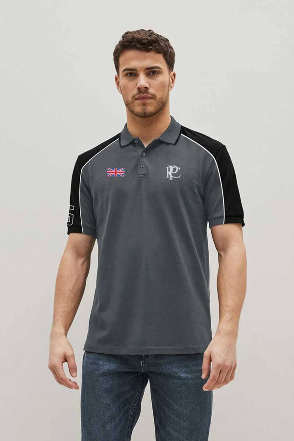 elo Polo Republica Men's PRC England & 5 Embroidered Contrast Panels Polo Shirt Slate Grey & Black