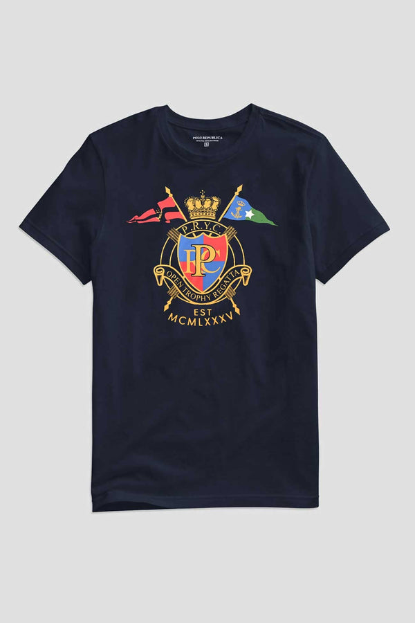 elo Polo Republica Men's PRC Trophy Printed Crew Neck Tee Shirt Navy