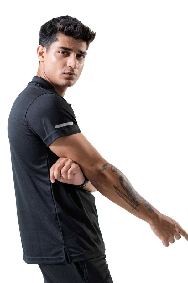 Elo Polo Republica Men's PRC With Strips Printed Activewear Polo Shirt Black