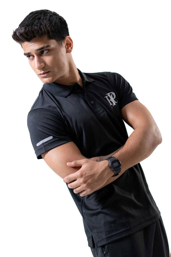 Elo Polo Republica Men's PRC With Strips Printed Activewear Polo Shirt Black