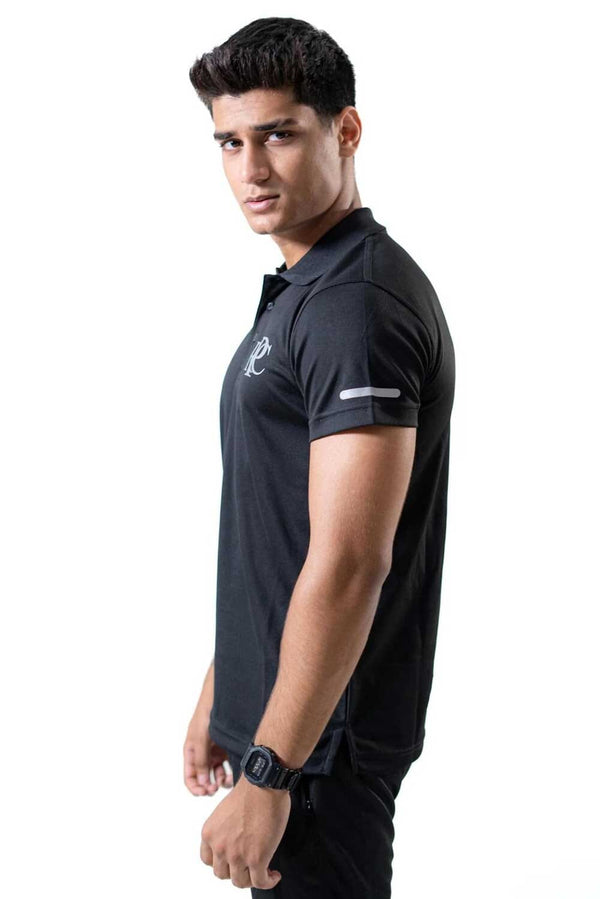 Elo Polo Republica Men's PRC With Strips Printed Activewear Polo Shirt Black