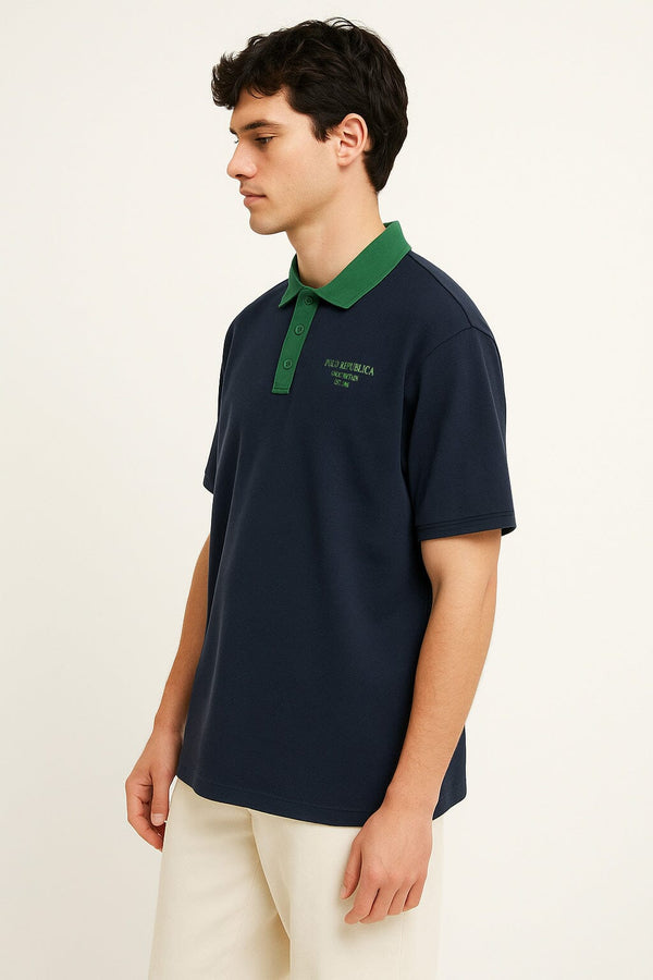 Elo Polo Republica Men's Printed Oversized Polo Shirt Navy