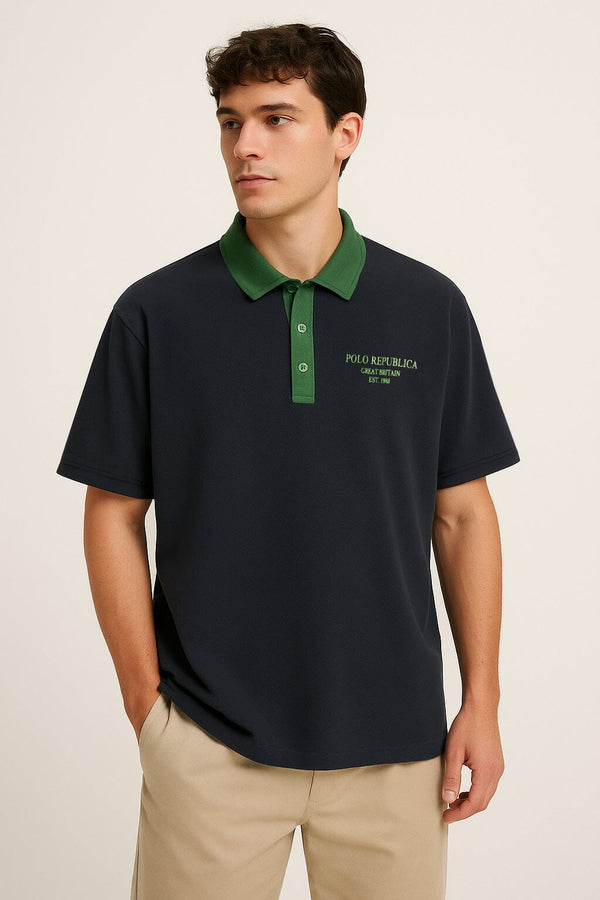 elo Polo Republica Men's Printed Oversized Polo Shirt Navy