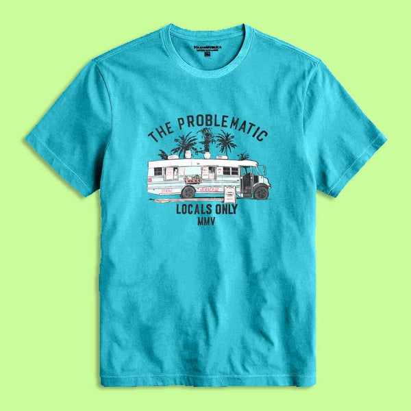 Elo Polo Republica Men's Problematic Printed Crew Neck Tee Shirt Aqua Blue