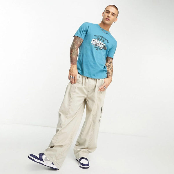 Elo Polo Republica Men's Problematic Printed Crew Neck Tee Shirt Aqua Blue