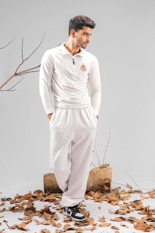 Elo Polo Republica Men's Quarter Zipper Lion Crest Embroidered Terry Sweat Shirt Off White