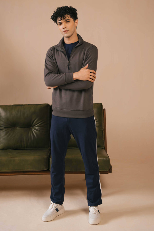 Elo Polo Republica Men's Quarter Zipper Long Sleeve Fleece Sweat Shirt Black