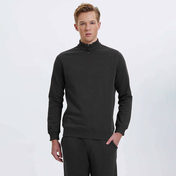 elo Polo Republica Men's Quarter Zipper Long Sleeve Fleece Sweat Shirt Black
