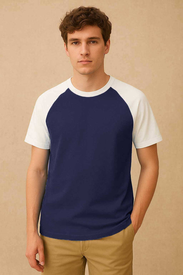 elo Polo Republica Men's Raglan Sleeve Tee Shirt Light Navy & White