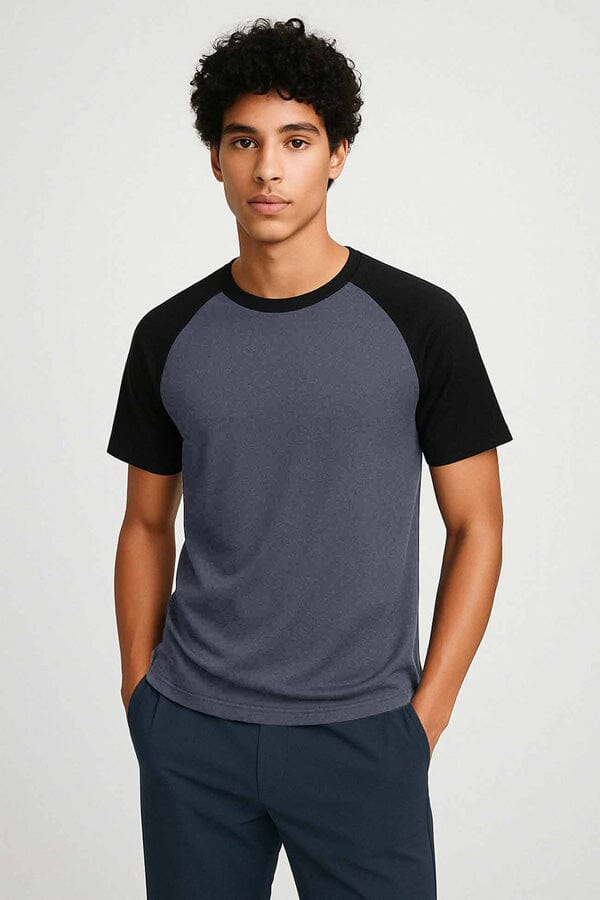 elo Polo Republica Men's Raglan Sleeve Tee Shirt Stone Grey & Black