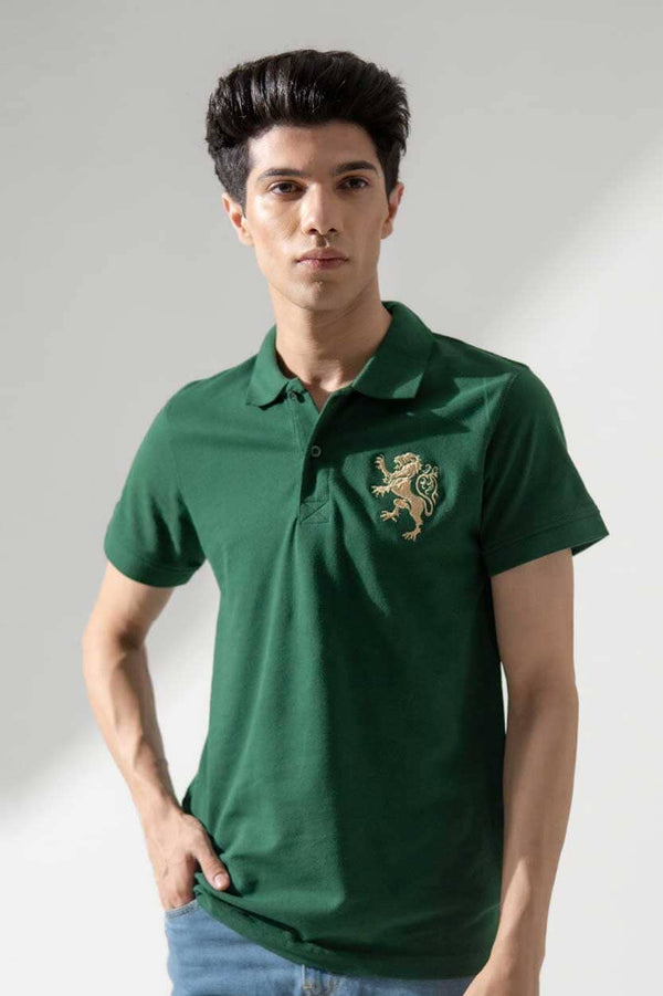 Elo Polo Republica Men's Regal Lion Embroidered Short Sleeve Polo Shirt Lime