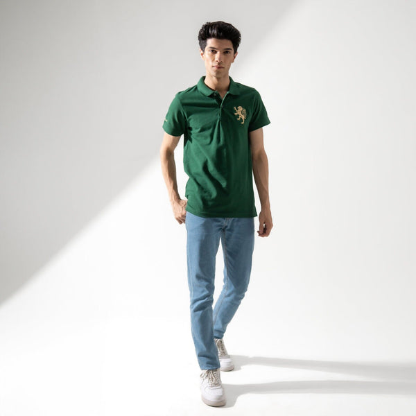 Elo Polo Republica Men's Regal Lion Embroidered Short Sleeve Polo Shirt Lime