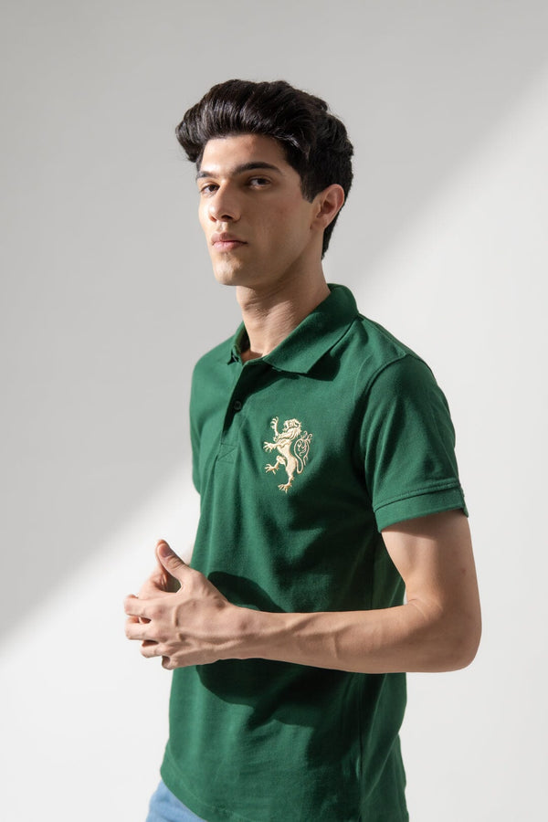 Elo Polo Republica Men's Regal Lion Embroidered Short Sleeve Polo Shirt Lime