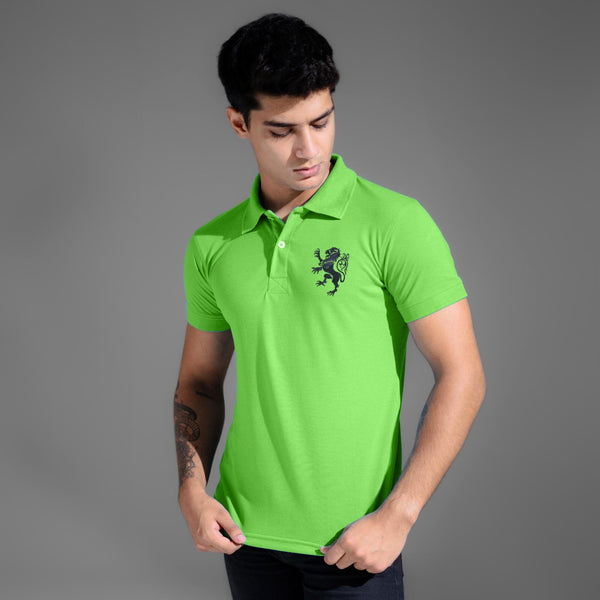 elo Polo Republica Men's Regal Lion Embroidered Short Sleeve Polo Shirt Lime