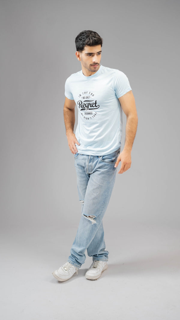 Elo Polo Republica Men's Regret Printed Crew Neck Tee Shirt Light Sky