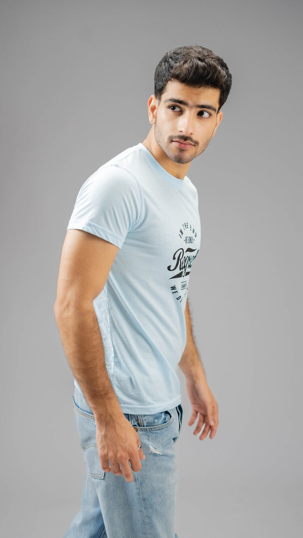 Elo Polo Republica Men's Regret Printed Crew Neck Tee Shirt Light Sky