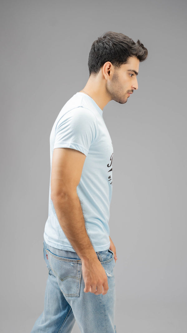 Elo Polo Republica Men's Regret Printed Crew Neck Tee Shirt Light Sky