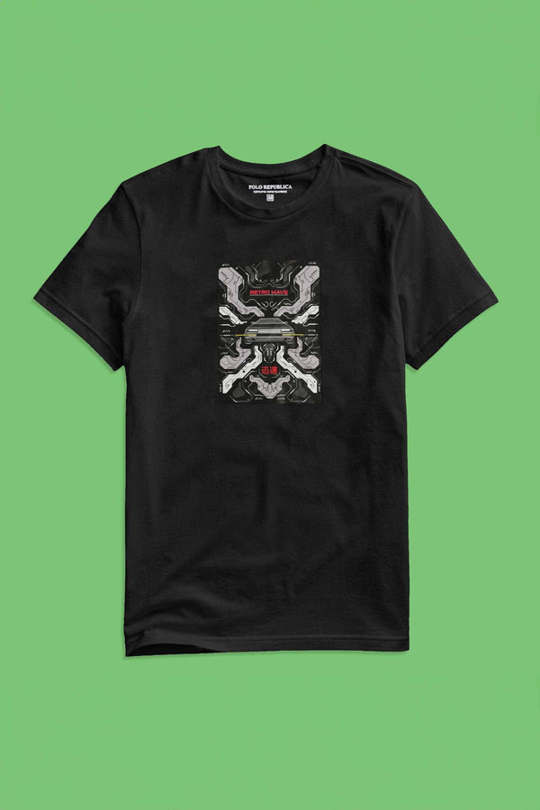 elo Polo Republica Men's Retro Wave Printed Short Sleeve Tee Shirt Black