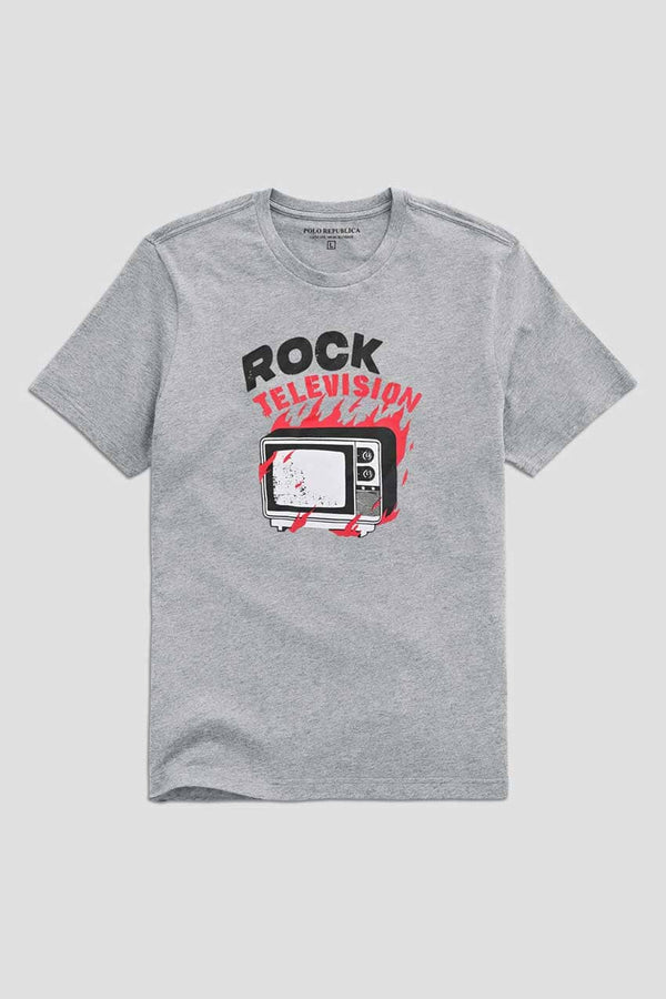 Elo Polo Republica Men's Rocks Printed Short Sleeve Tee Shirt Heather Grey