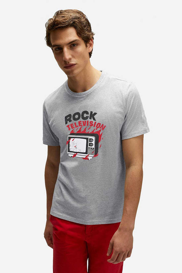 elo Polo Republica Men's Rocks Printed Short Sleeve Tee Shirt Heather Grey
