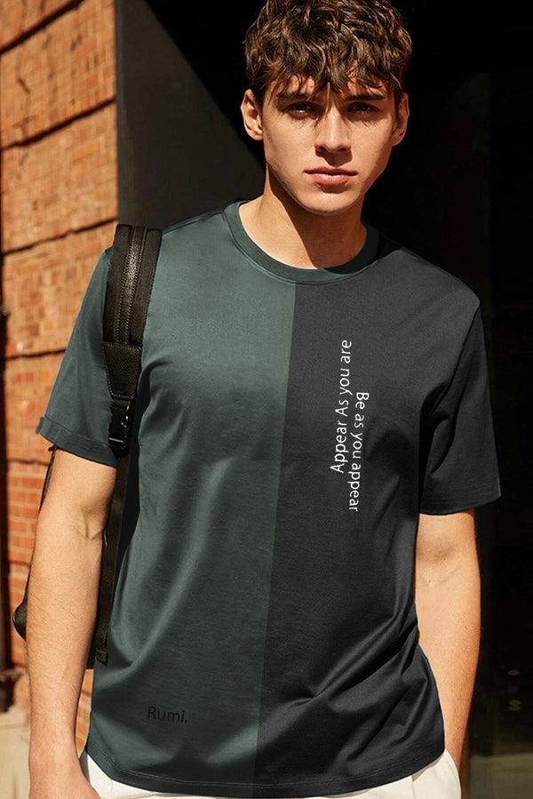 Elo Polo Republica Men's Rumi Contrast Panel Printed Tee Shirt Dark Green & Black