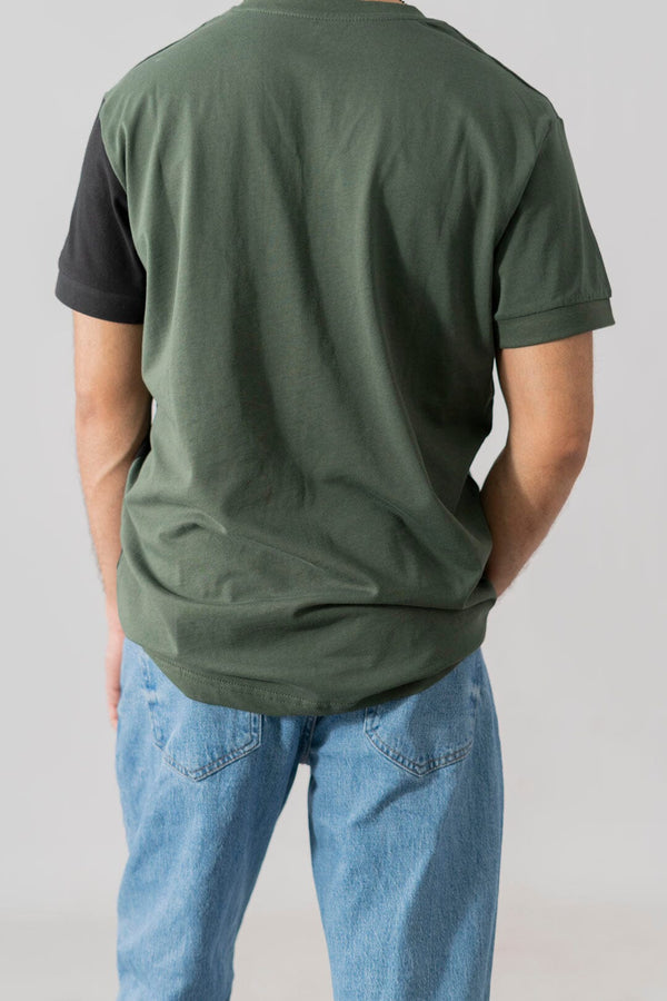 Elo Polo Republica Men's Rumi Contrast Panel Printed Tee Shirt Dark Green & Black