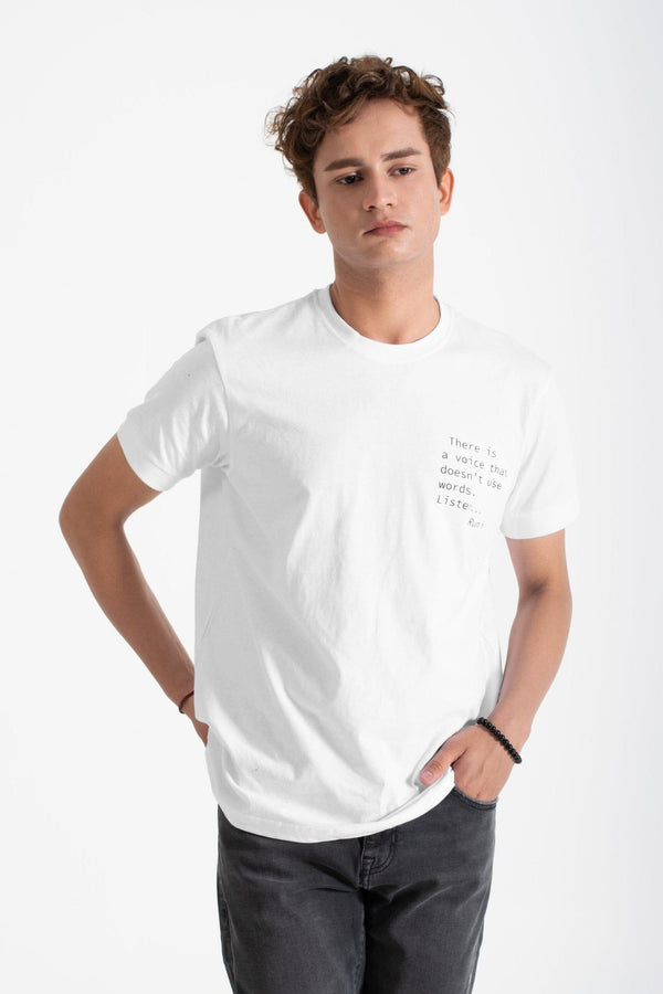 elo Polo Republica Men's Rumi Quote Printed Crew Neck Tee Shirt White
