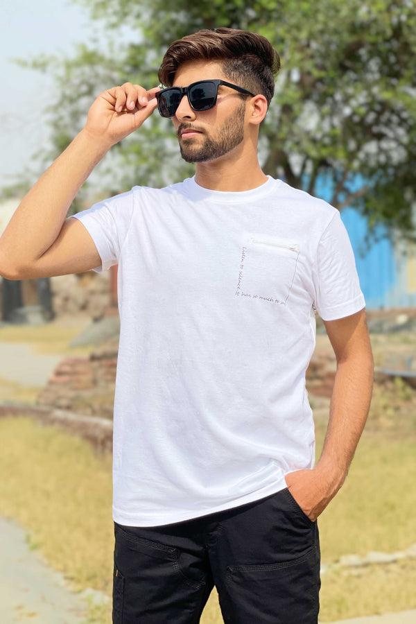 Elo Polo Republica Men's Rumi Quote Printed Mock Zipper Pocket Tee Shirt Black