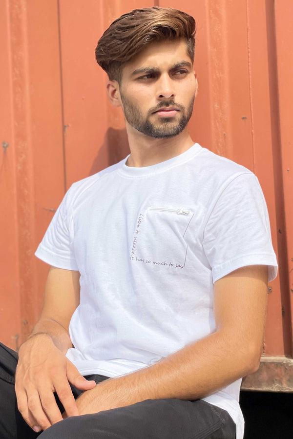 Elo Polo Republica Men's Rumi Quote Printed Mock Zipper Pocket Tee Shirt Black