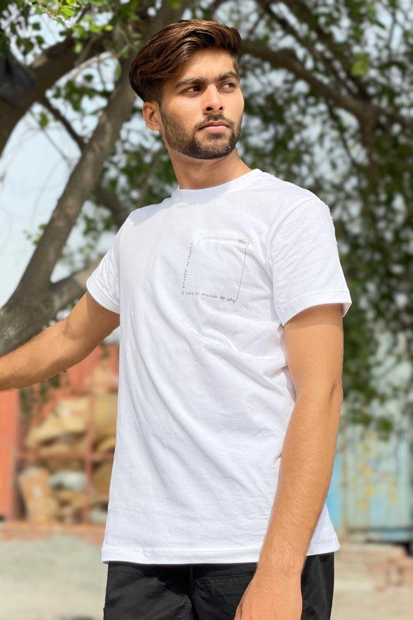 Elo Polo Republica Men's Rumi Quote Printed Mock Zipper Pocket Tee Shirt Black