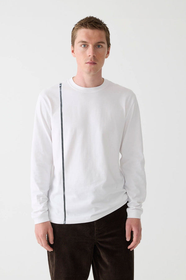 Elo Polo Republica Men's Rumi Side Zipper Long Sleeve Tee Shirt White
