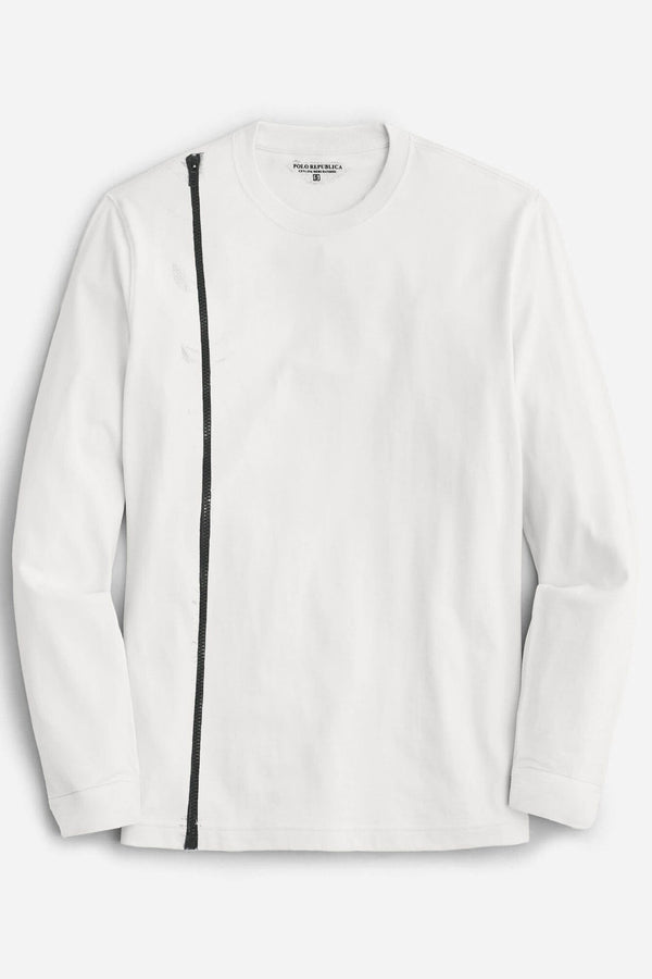 Elo Polo Republica Men's Rumi Side Zipper Long Sleeve Tee Shirt White