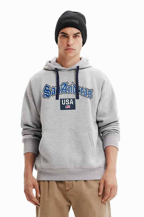 elo Polo Republica Men's San Andreas Printed Fleece Pullover Hoodie Heather Grey