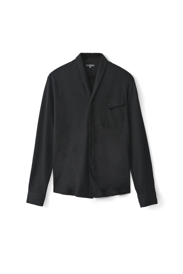 elo Polo Republica Men's Shawl Collar Casual Shirt Black