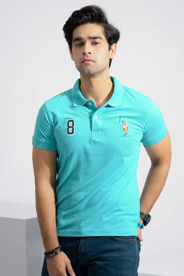 elo Polo Republica Men's Signature Pony & 8 Embroidered Short Sleeve Polo Shirt Aqua Blue