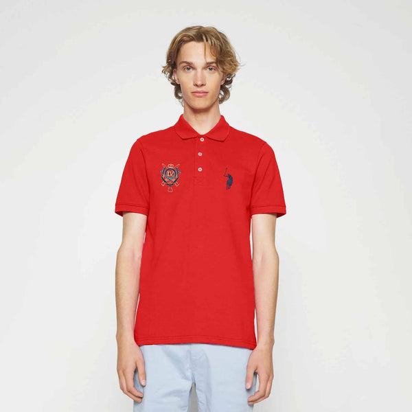 elo Polo Republica Men's Signature Pony And LV Crest Embroidered Polo Shirt Red