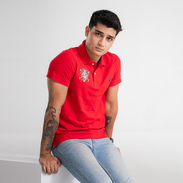 elo Polo Republica Men's Signature Pony & Crest Embroidered Short Sleeve Polo Shirt Red