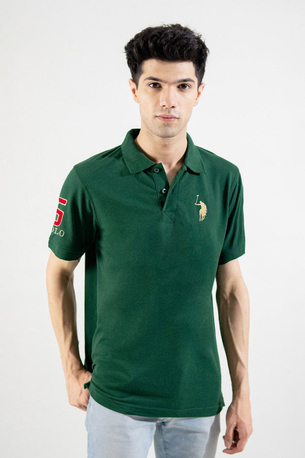 elo Polo Republica Men's Signature Pony & Polo 5 Embroidered Short Sleeve Polo Shirt Bottle Green