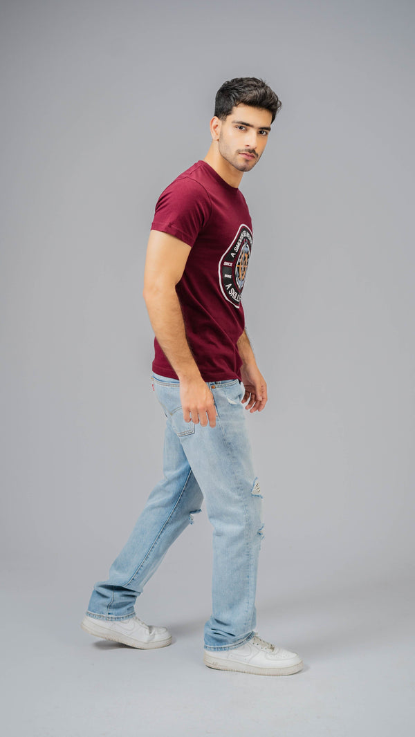 Elo Polo Republica Men's Smooth Sea Printed Crew Neck Tee Shirt Maroon