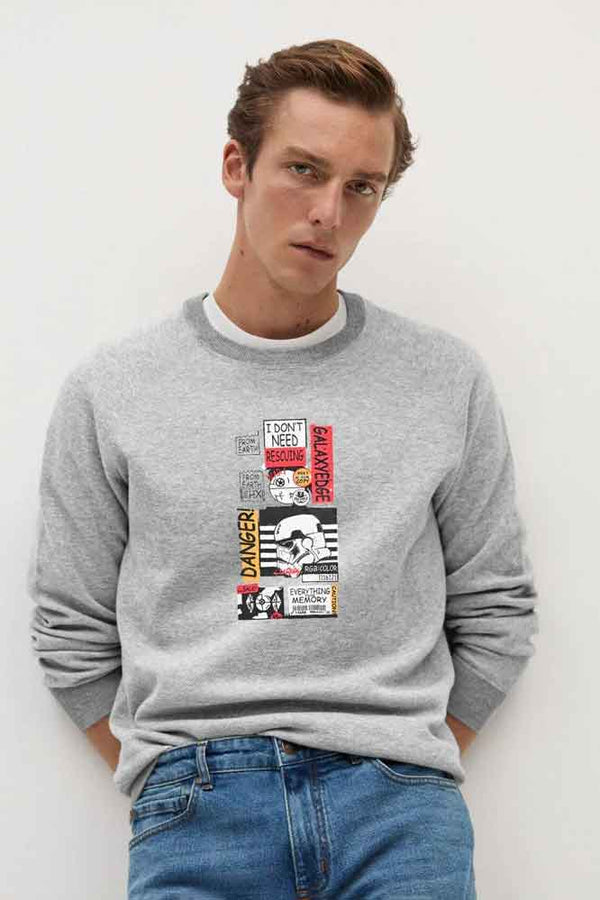elo Polo Republica Men's Star Wars Printed Long Sleeve Sweat Shirt Light Grey