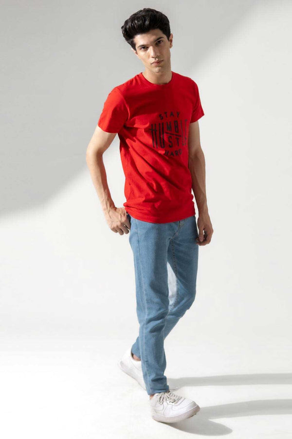 Elo Polo Republica Men's Stay Humble Printed Crew Neck Tee Shirt Red