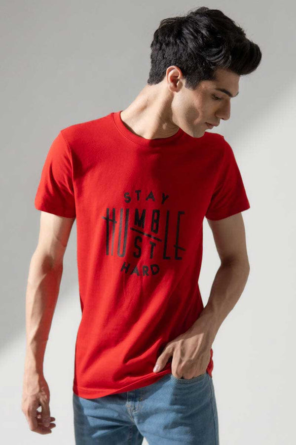 Elo Polo Republica Men's Stay Humble Printed Crew Neck Tee Shirt Red