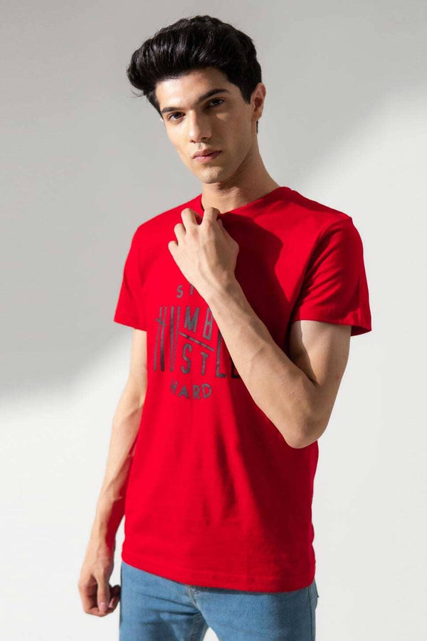 elo Polo Republica Men's Stay Humble Printed Crew Neck Tee Shirt Red