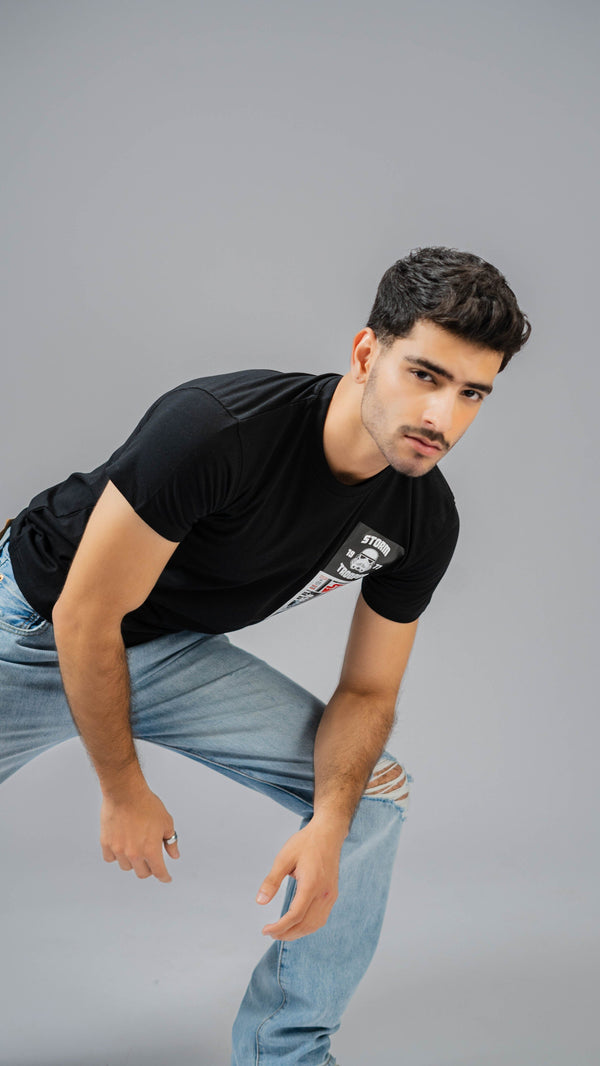 Elo Polo Republica Men's Storm Trooper Printed Crew Neck Tee Shirt Black