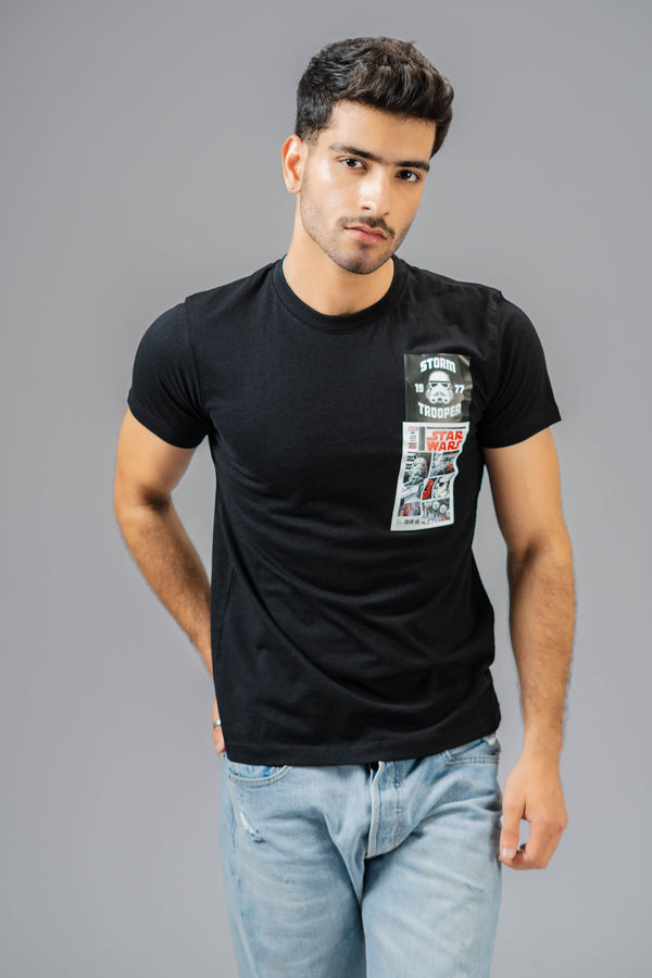 elo Polo Republica Men's Storm Trooper Printed Crew Neck Tee Shirt Black